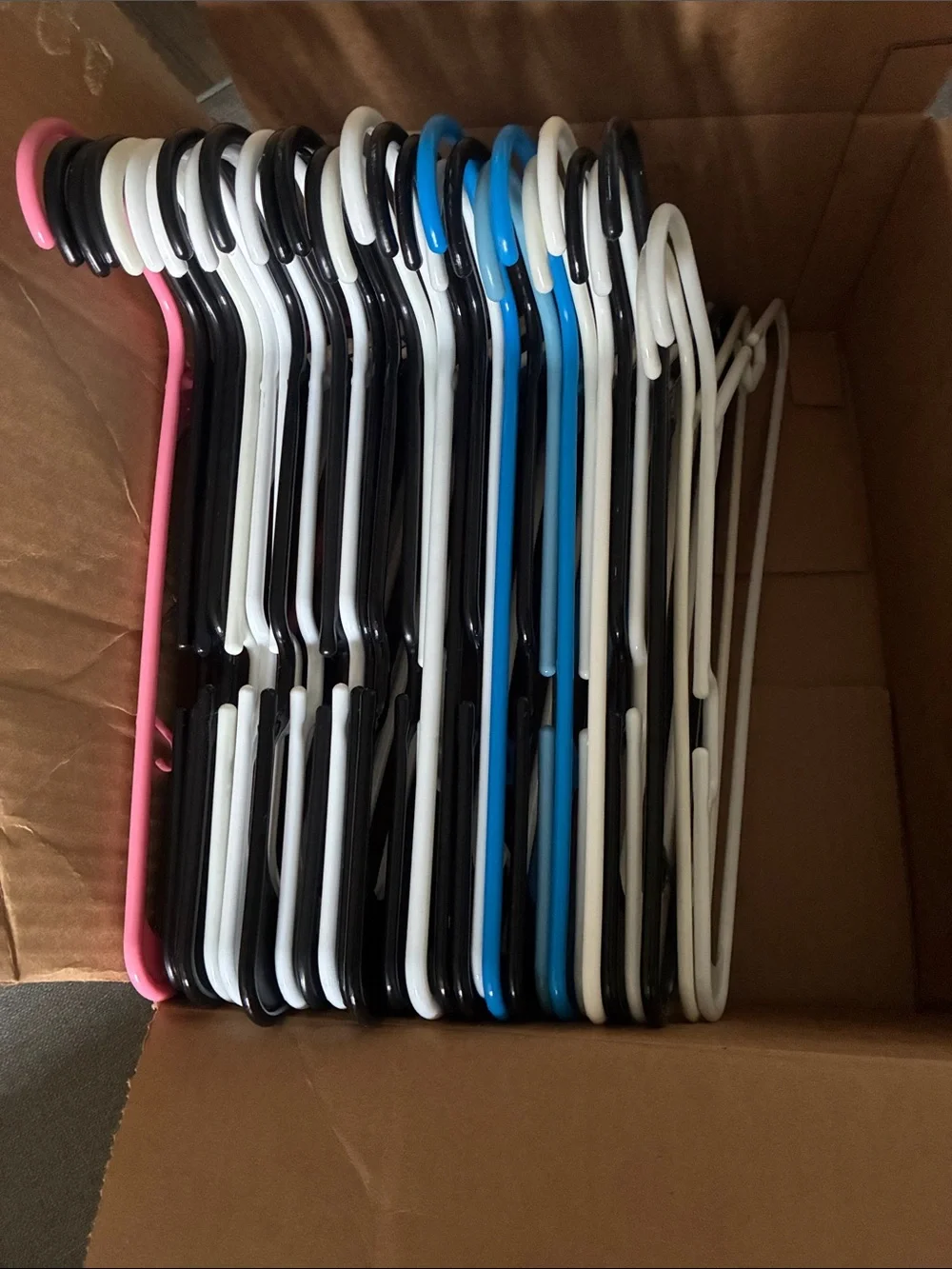 Mixed Plastic Clothes Hangers - Black, White, Blue, Pink